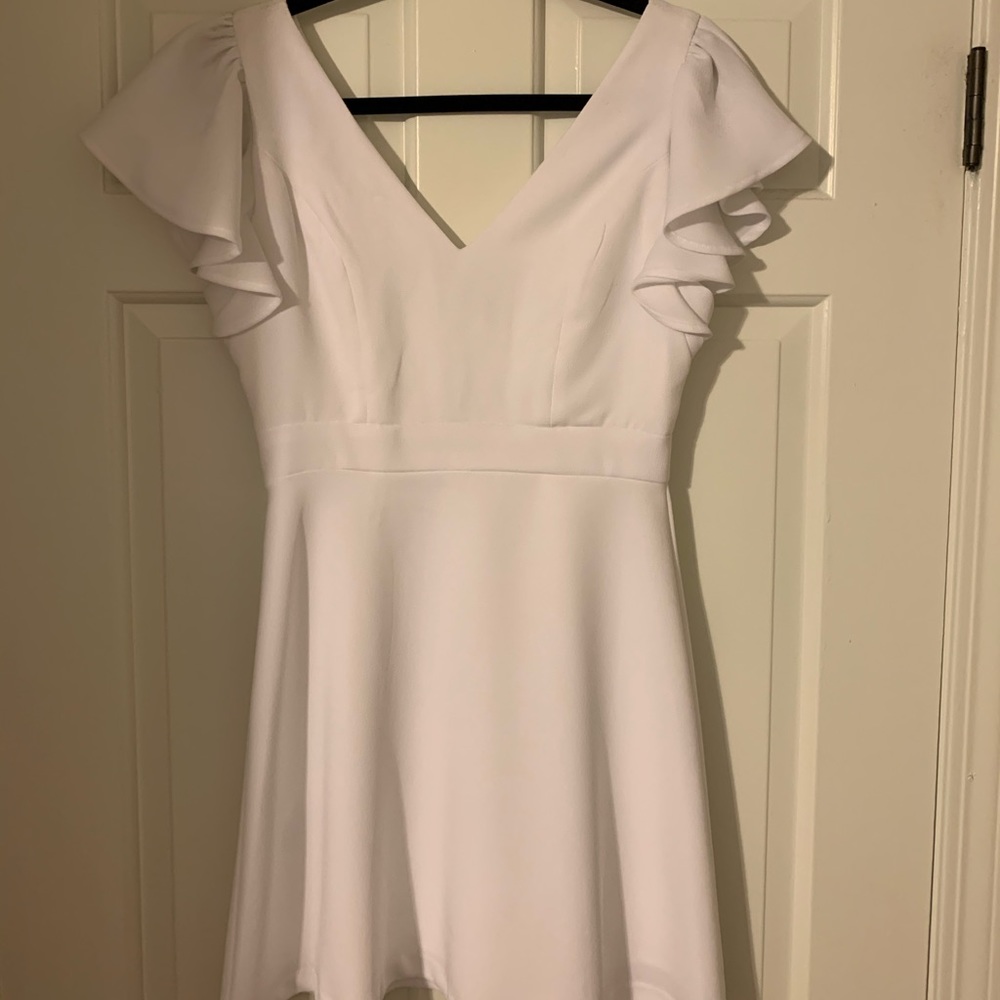 BCBG White Ruffle Sleeve Cocktail Dress